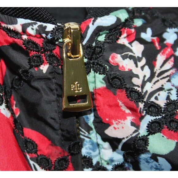 Lauren Ralph Lauren Women's Fall Floral Eyelet Print Bomber Black Jacket Size M - Picture 7 of 11